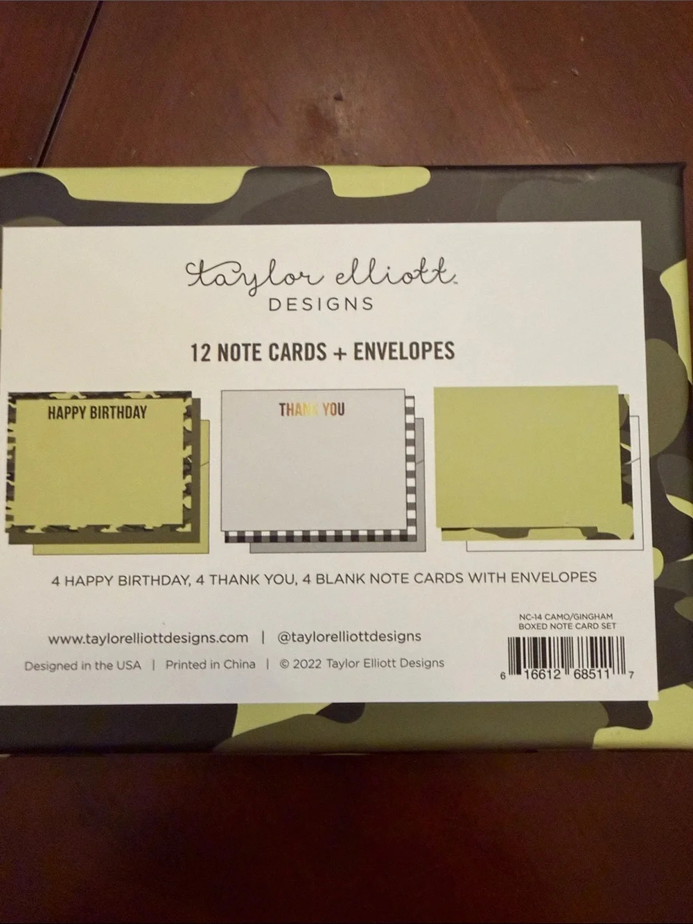 Olive Green Camouflage Note Cards & Gel Pen Set